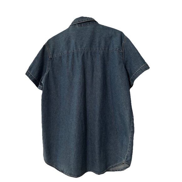 Basic Editions Vtg Embroidered Floral Denim Shirt Women’s Sz M Short Sleeve 90s - Picture 3 of 5